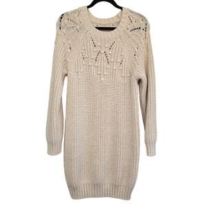 Women's Cream Knit Sweater Dress M Chucky Cozy Soft Minimalist Winter Layering